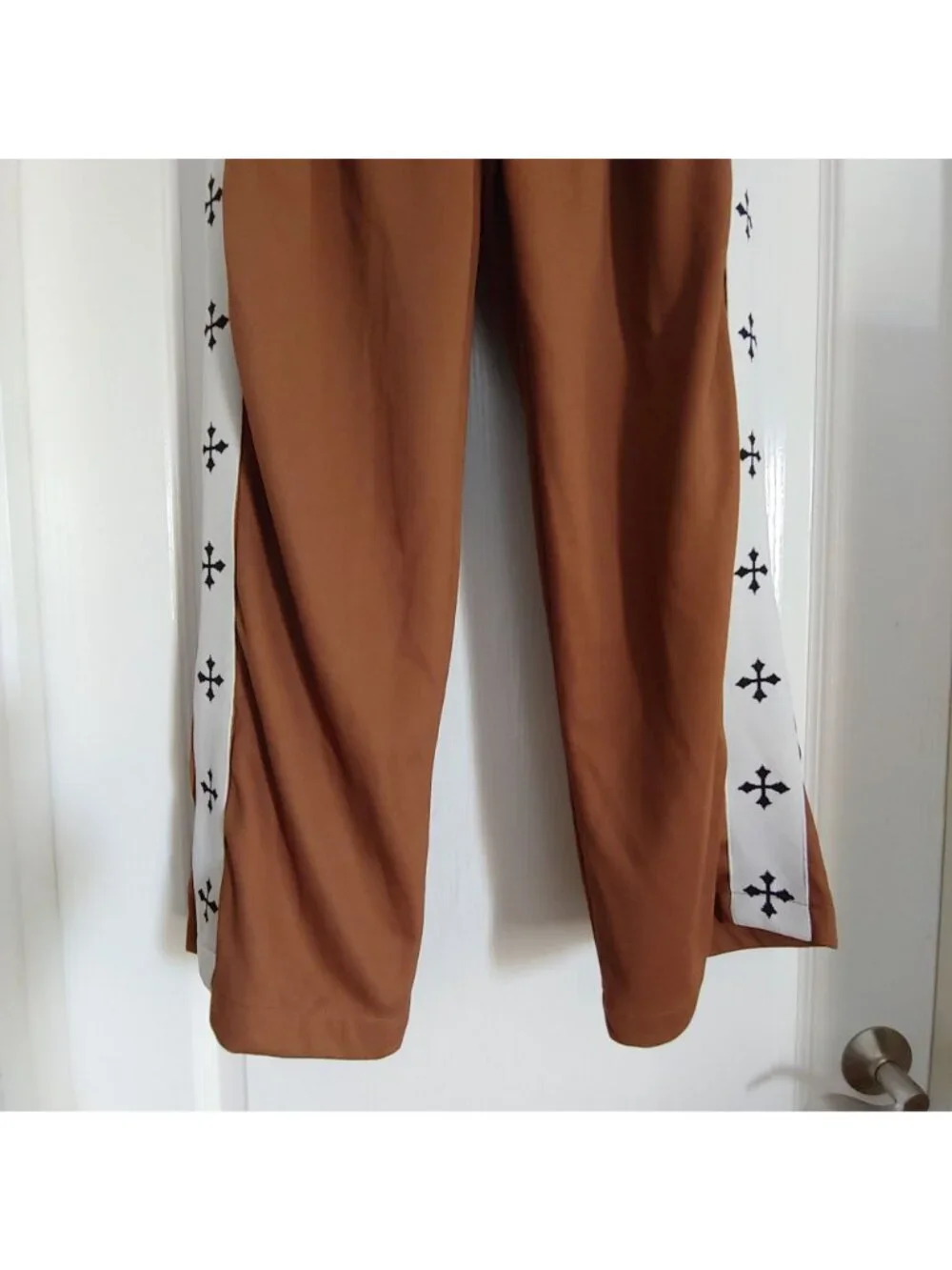 Mens Track Pants Side Tape Cross Streetwear Loungewear Y2K Chocolate Brown M